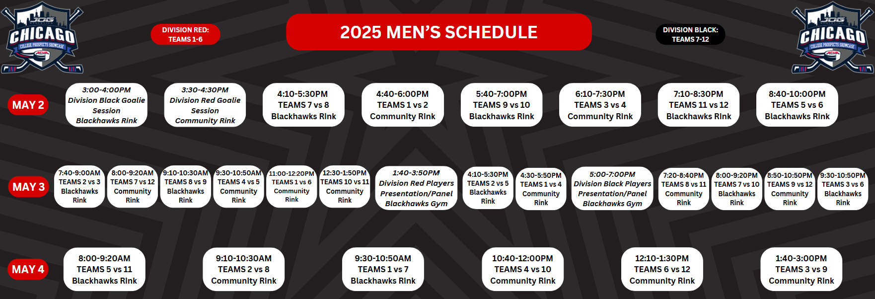 JOG Showcase Men's Schedule Graphic 2025